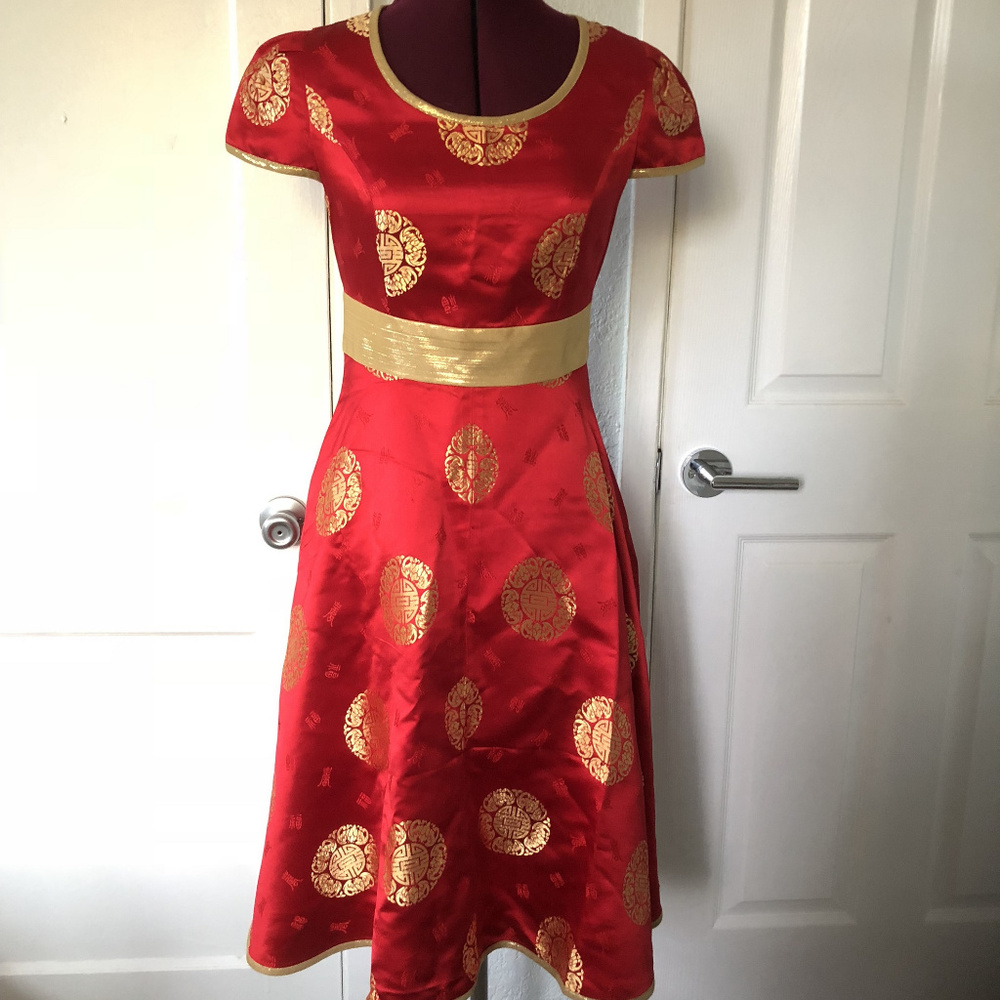 OOAK Custom Couture Asian Print Silk Dress Sz 36